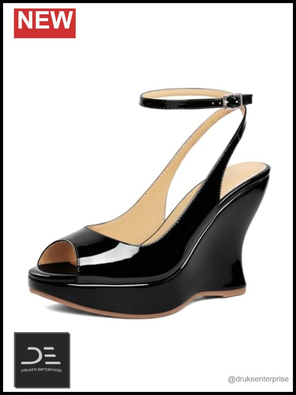 Women's Platform Wedge Sandals Peep Toe Slingback Heels 4 Inch Ankle Strap Faux